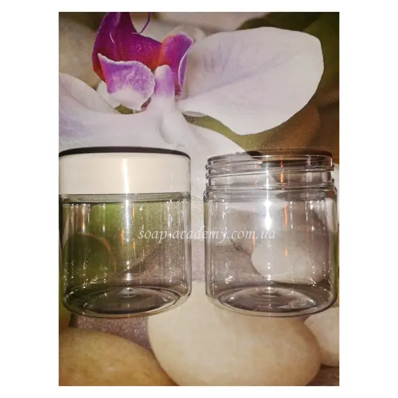 Баночка прозрачная с белой крышкой 250мл